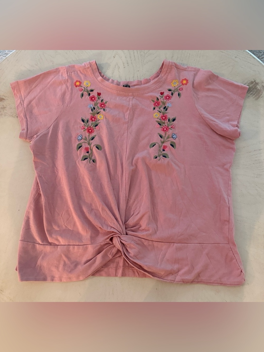 L.O.V. Pink Embroidered Short Sleeved Cotton Floral Top Size Medium